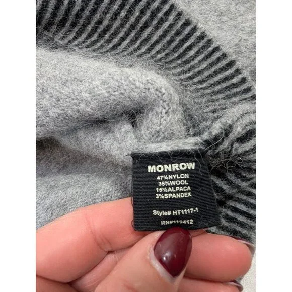 MONROW Mock Neck Fair Isle Sweater small Black White Gray Wool Alpaca Blend S13 - Picture 6 of 7